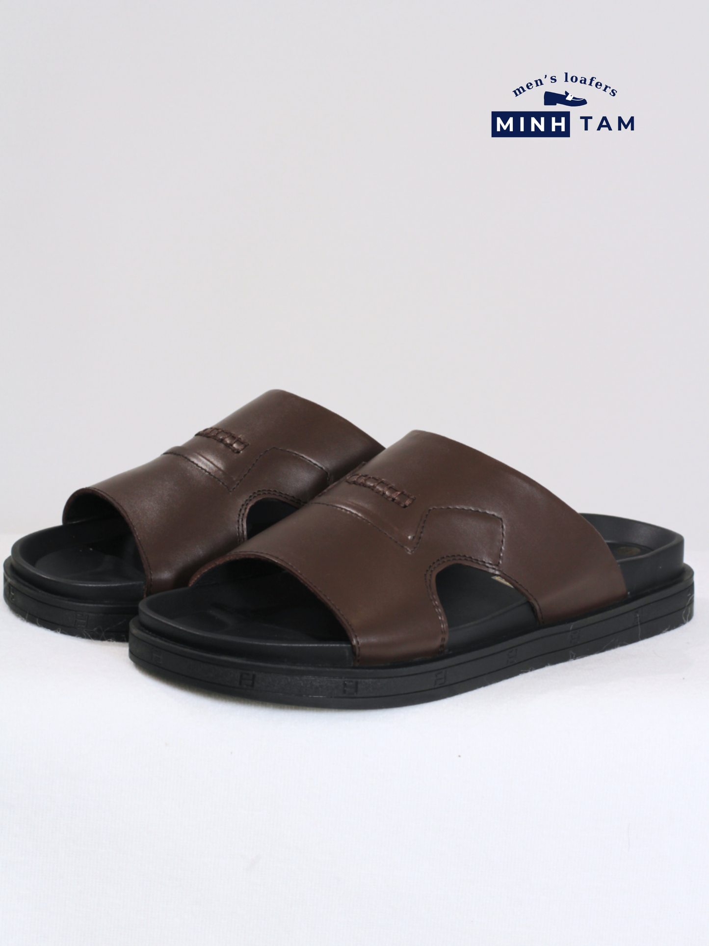 Minh Tam Men's Leather Cross-Strap Sandals - 107-13 Brown