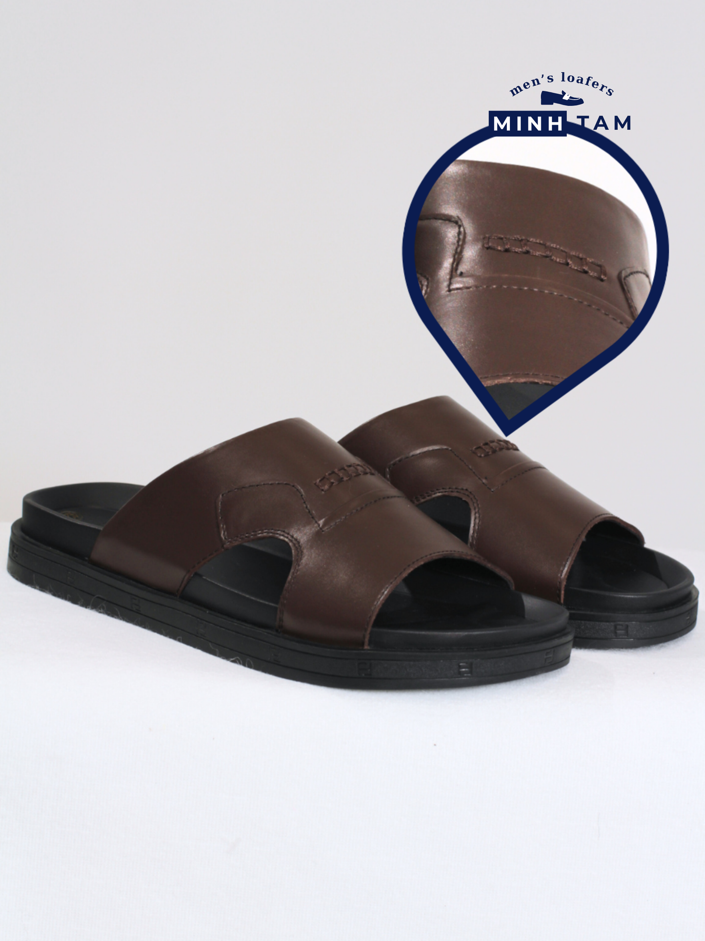 Minh Tam Men's Leather Cross-Strap Sandals - 107-13 Brown