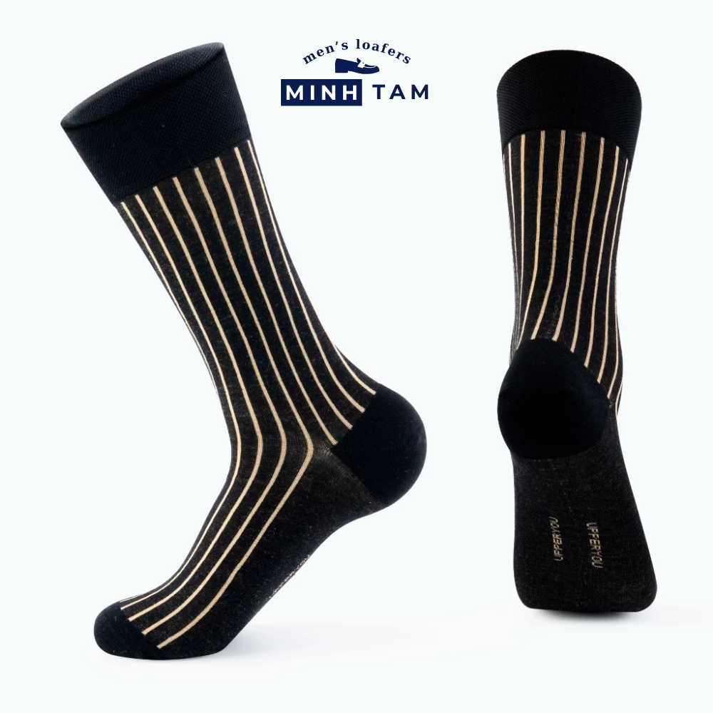Prime High-Quality Office Shoe Socks Mercerized Cotton Material - Black Tan Pattern, Soft, Absorbent - UPY-H04 - Foot Size 38-44