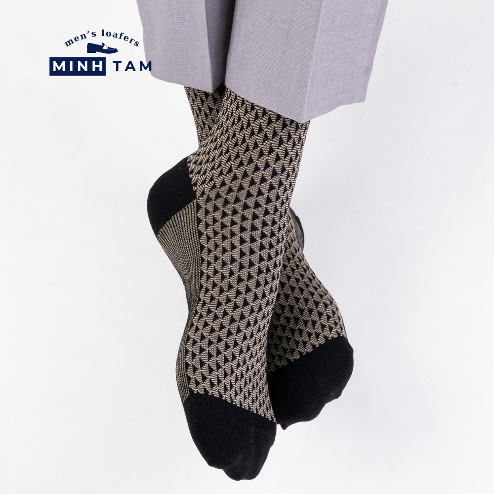 Prime High-Quality Office Shoe Socks Mercerized Cotton Material - Black Tan Pattern, Soft, Absorbent - UPY-H04 - Foot Size 38-44