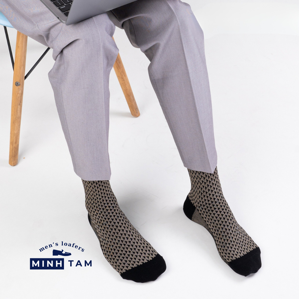 Prime High-Quality Office Shoe Socks Mercerized Cotton Material - Black Tan Pattern, Soft, Absorbent - UPY-H04 - Foot Size 38-44