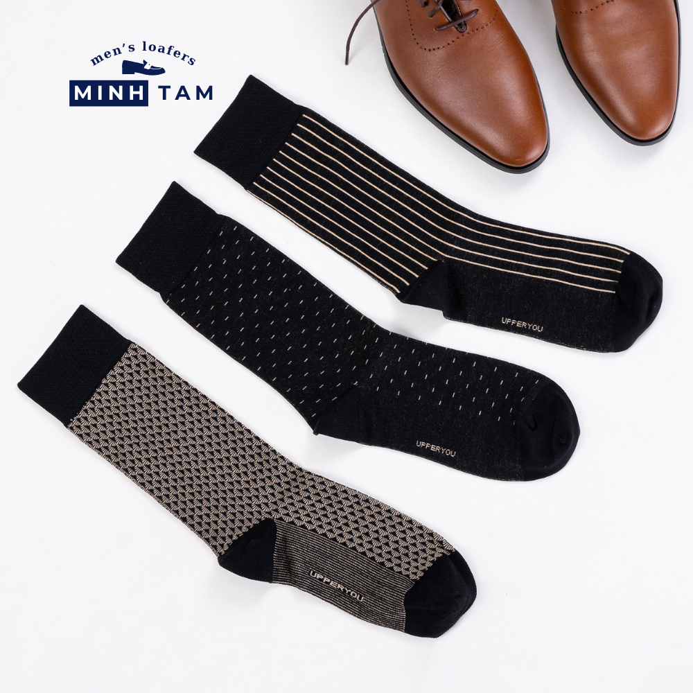 Prime High-Quality Office Shoe Socks Mercerized Cotton Material - Black Tan Pattern, Soft, Absorbent - UPY-H04 - Foot Size 38-44