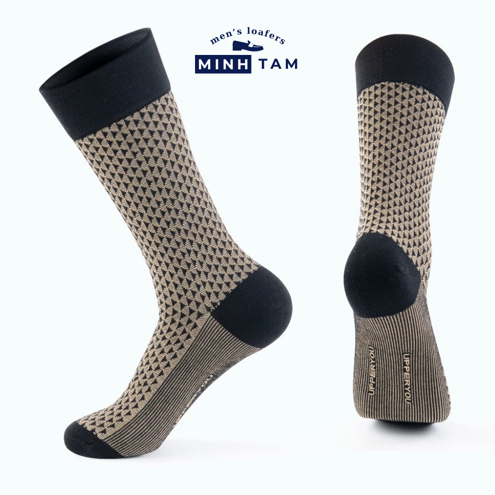 Prime High-Quality Office Shoe Socks Mercerized Cotton Material - Black Tan Pattern, Soft, Absorbent - UPY-H04 - Foot Size 38-44