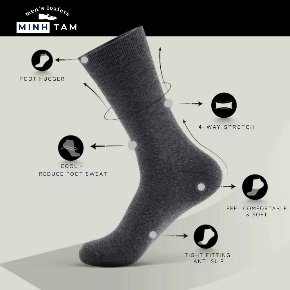 High-top Plain Office Shoe Socks UPY01 - Natural Cotton Thick, Soft, Breathable, Deodorizing Extra Soft
