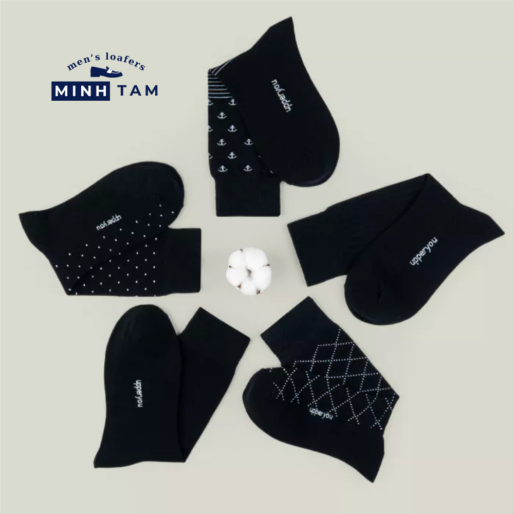 Men's Black Loafer Socks With High-top Plain Pattern UPY-H01 - Natural Cotton Thick, Soft, Breathable, Deodorizing Extra Soft