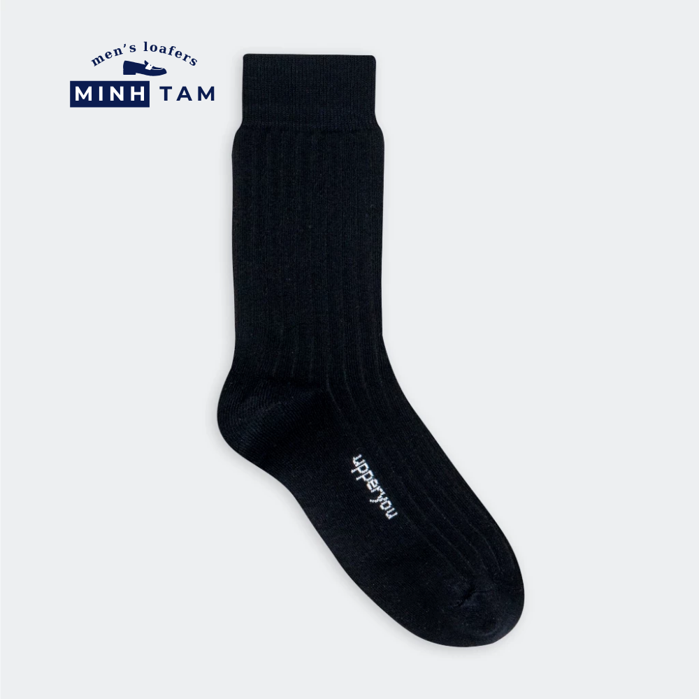 Men's Black Loafer Socks With High-top Plain Pattern UPY-H01 - Natural Cotton Thick, Soft, Breathable, Deodorizing Extra Soft