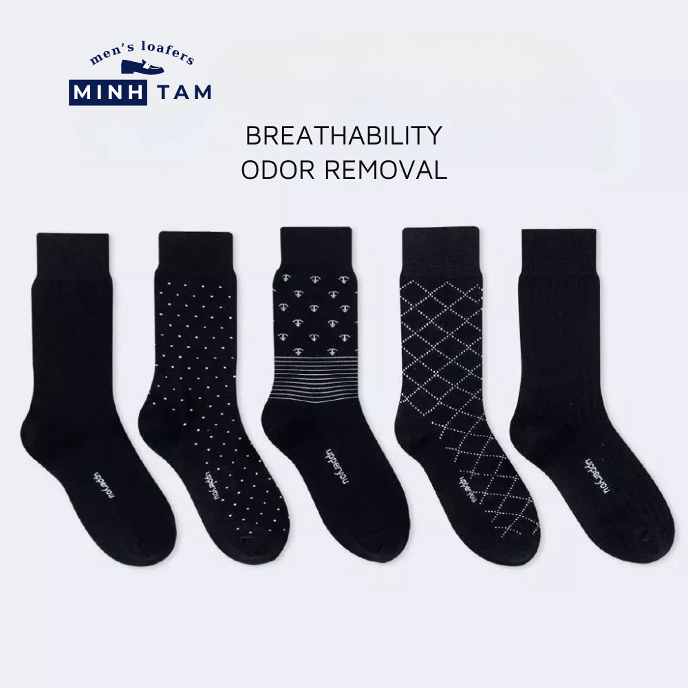 Men's Black Loafer Socks With High-top Plain Pattern UPY-H01 - Natural Cotton Thick, Soft, Breathable, Deodorizing Extra Soft