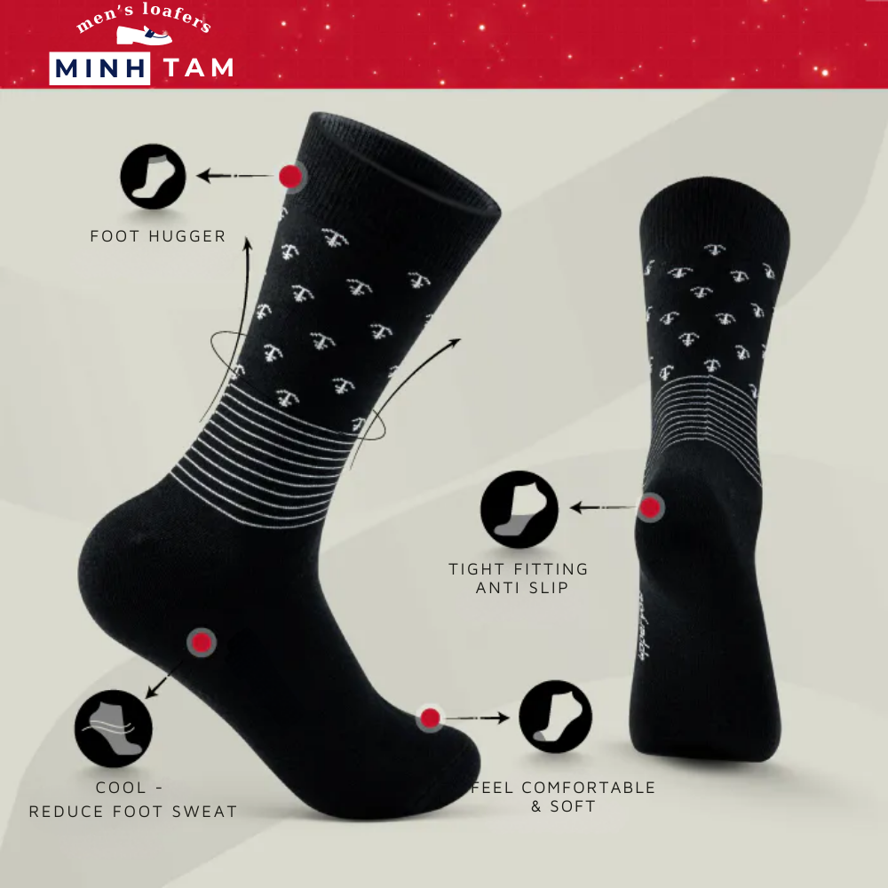 Men's Black Loafer Socks With High-top Plain Pattern UPY-H01 - Natural Cotton Thick, Soft, Breathable, Deodorizing Extra Soft