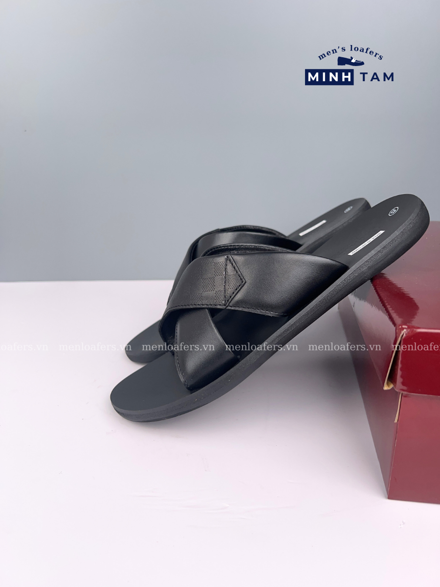 Dép Quai Chéo Da Nam Minh Tâm D1230 Đen – Đế Pháp Chắc Chắn