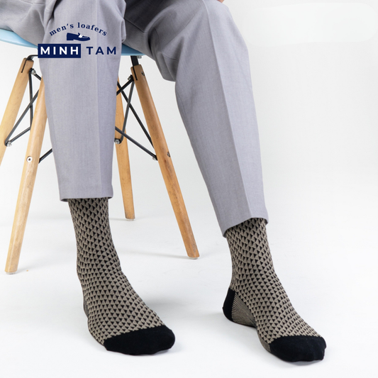 Prime High-Quality Office Shoe Socks Mercerized Cotton Material - Black Tan Pattern, Soft, Absorbent - UPY-H04 - Foot Size 38-44