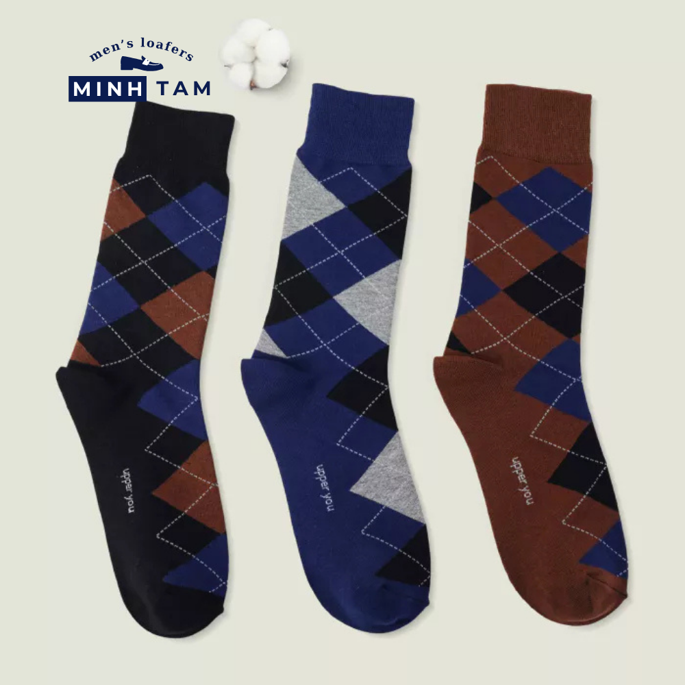 High-top Office Socks Diamond-Shaped UPY-H02 - Natural Cotton Thick, Soft, Breathable Deodorizing